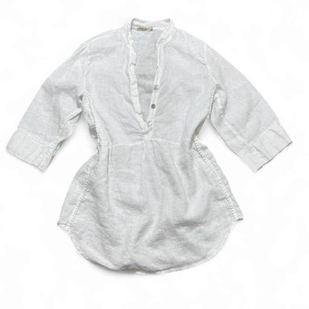 Laura Bianchi Luxury 100% Linen Popover Tunic White Cover Up Top